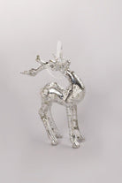 G Decor Christmas Decorations Silver Set of Two Glass Silver Mottled Reindeer Christmas Tree Decorations