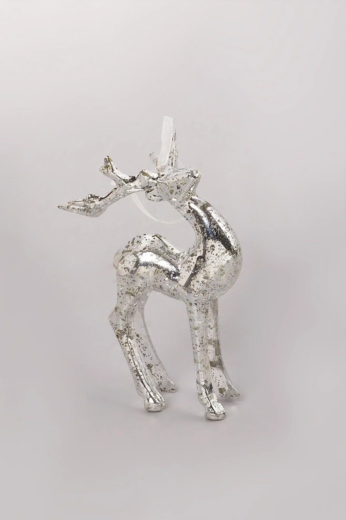 Silver mottled glass reindeer Christmas decoration close-up — G Decor