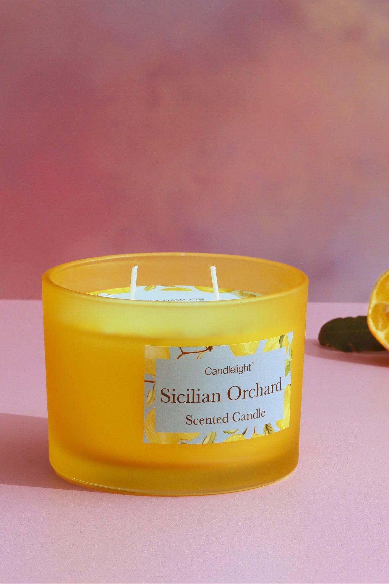 Sicilian Orchard 2-Wick Scented Candle in Large Yellow Jar - G Decor