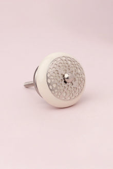 Silver Applique II Elegant Lace Ceramic Cabinet Knob