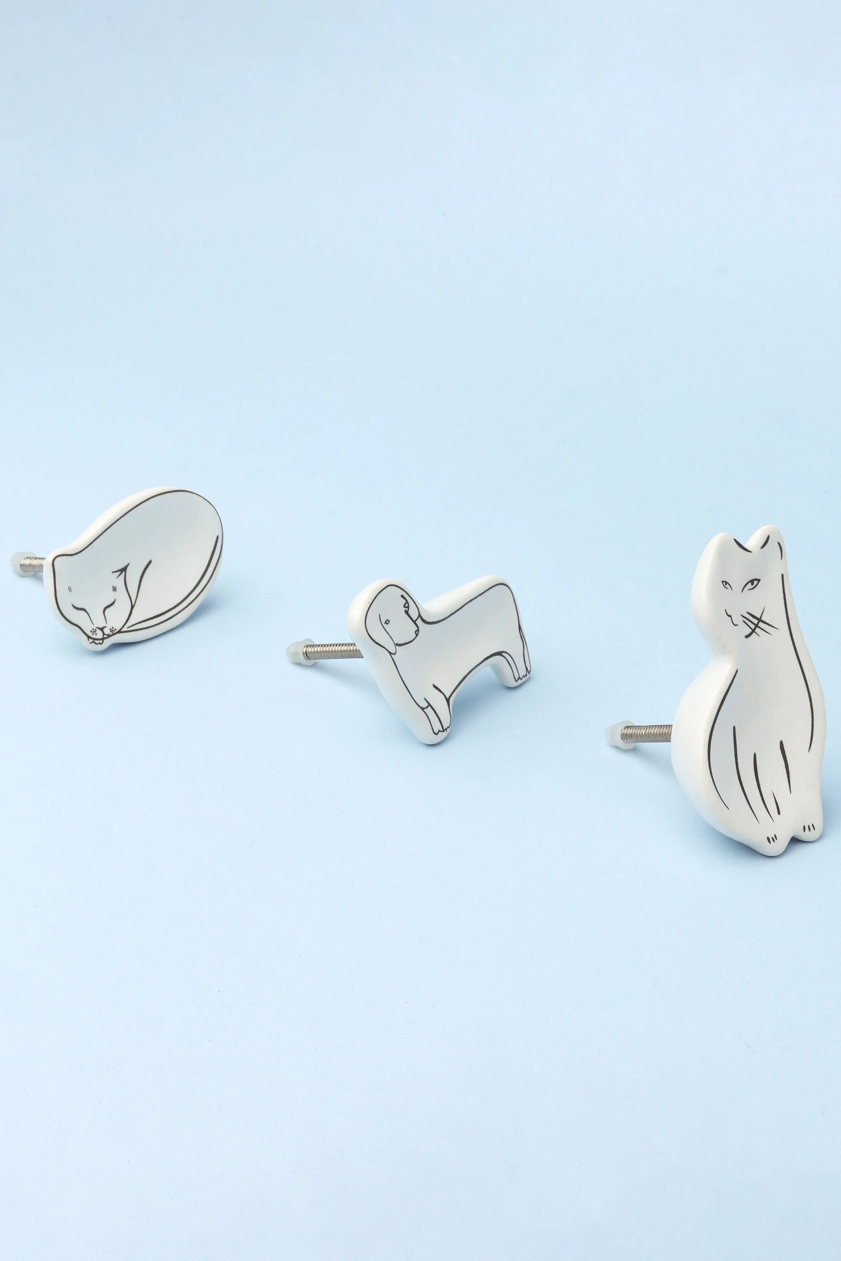 Sleepy Cat & Loyal Pup Furry Friends Ceramic Cabinet Knob - G Decor