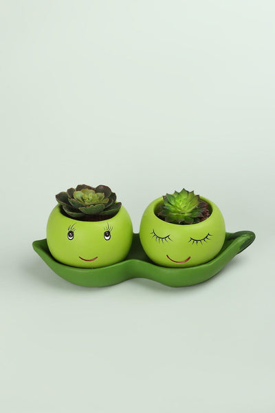 G Decor planter Green Smiling Pair Peas In The Pod Planter