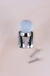 Smoke grey crackle glaze ceramic ball hook, a pale blue-grey, on a chrome finish hook with its two screws