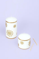 G Decor Candles & Candle Holders Snow White Pillar Candle with Gold Snowflakes