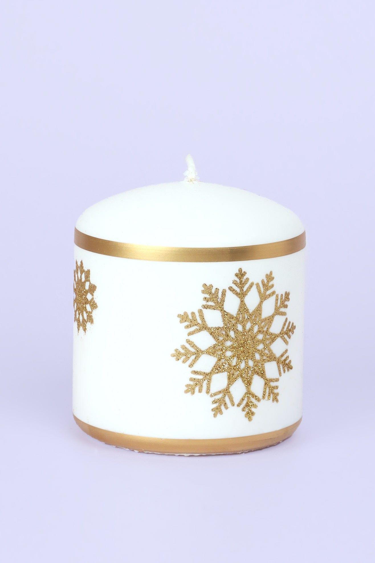 G Decor Candles & Candle Holders White / Small Snow White Pillar Candle with Gold Snowflakes