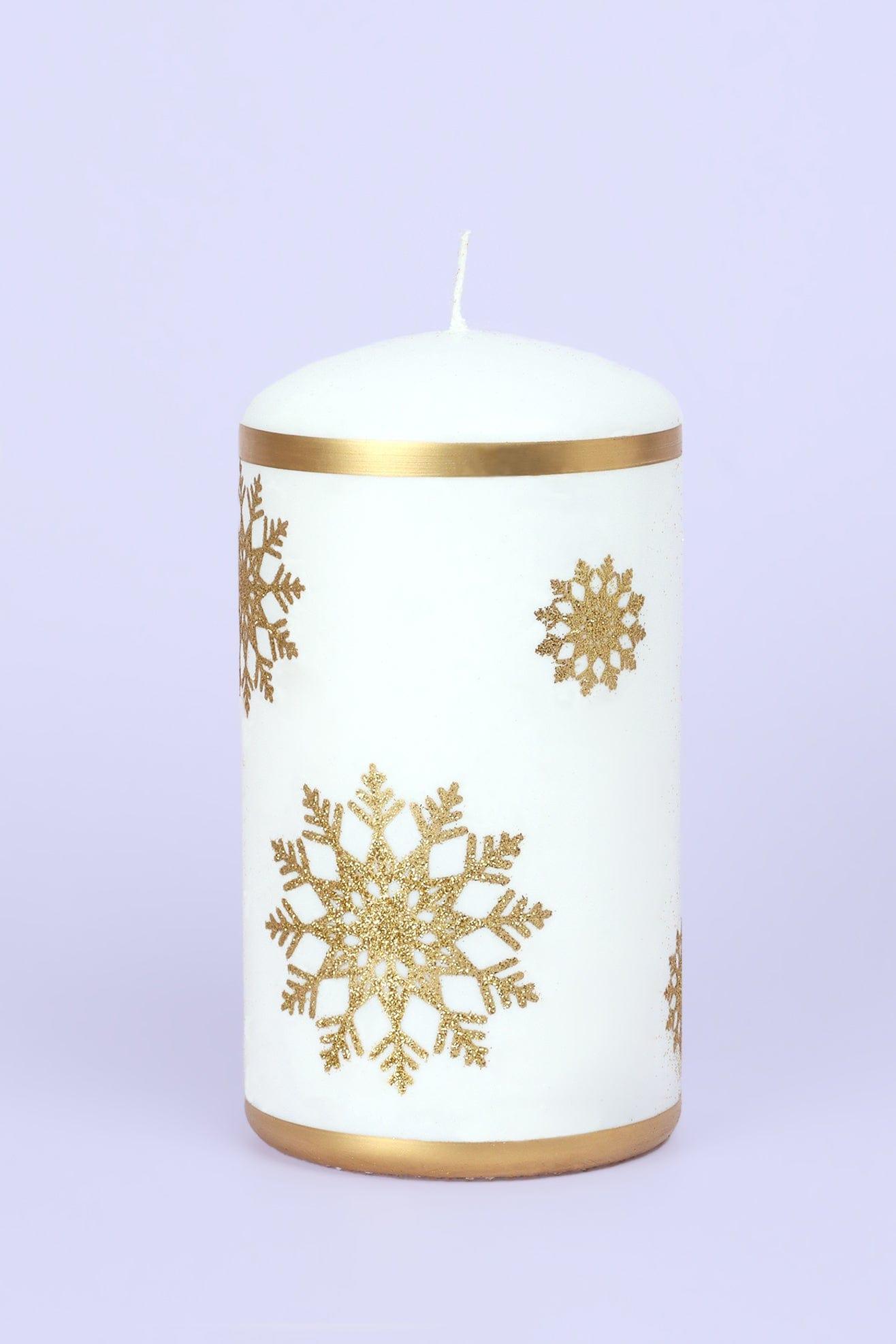 G Decor Candles & Candle Holders White / Large Snow White Pillar Candle with Gold Snowflakes