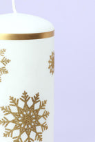 G Decor Candles & Candle Holders Snow White Pillar Candle with Gold Snowflakes