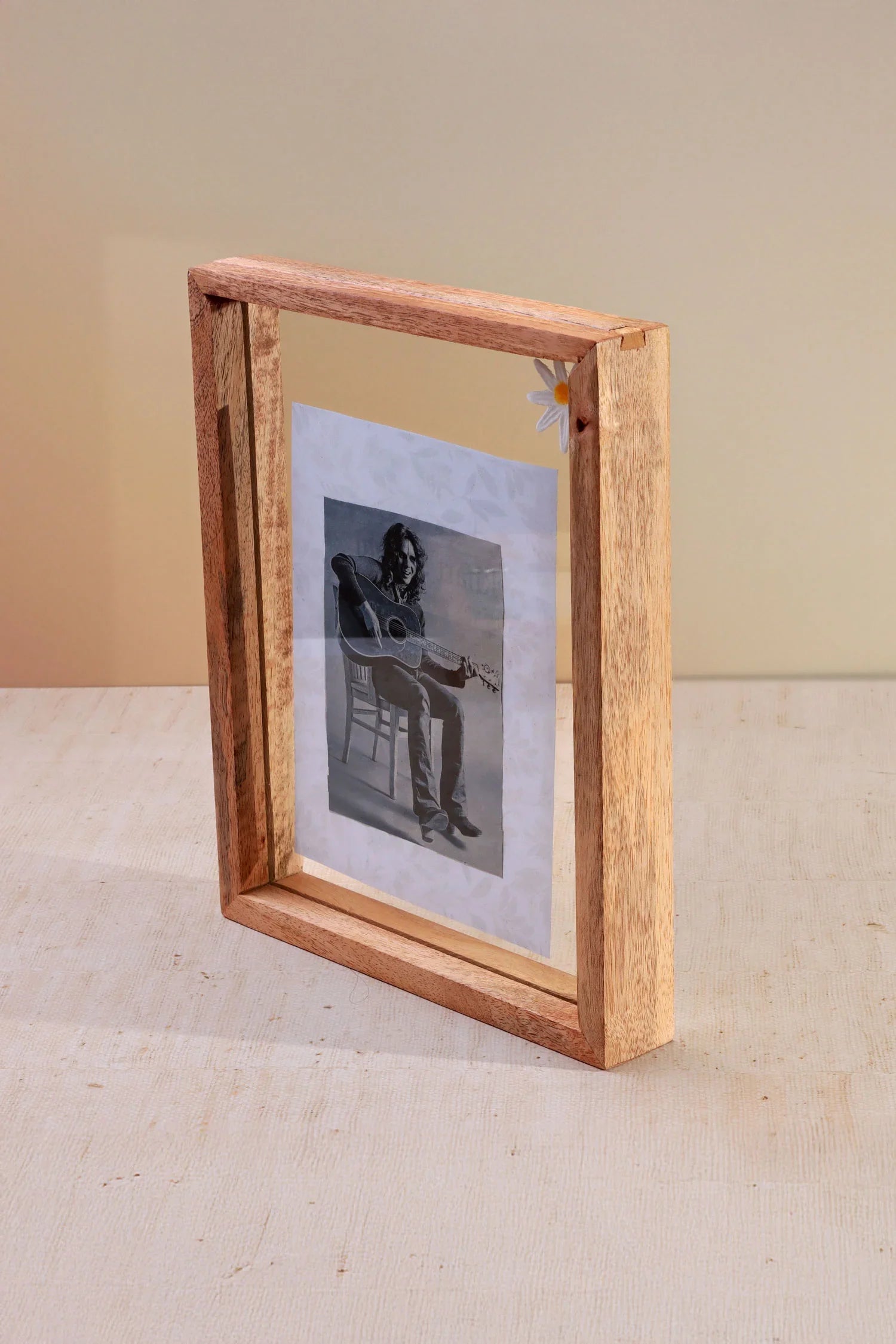 Taru Handmade Mango Wood Photo Frame Freestanding Double Clear Glass Insert Picture Frame - G Decor