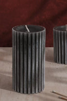 Textured Harmony Scented Pillar Candle in Dark Grey — lifestyle view, G Decor