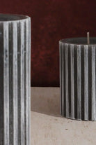Textured Harmony Scented Pillar Candle in Dark Grey — close-up view, G Decor