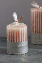 Textured Harmony Scented Pillar Candle in Pink — lifestyle view, G Decor
