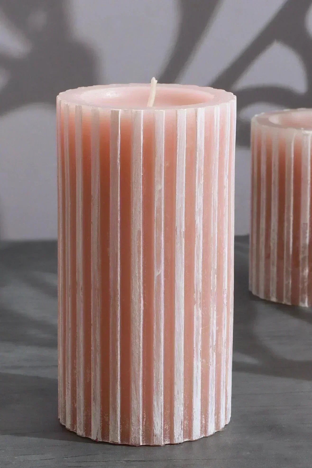 Textured Harmony Scented Pillar Candle in Pink — close-up view, G Decor