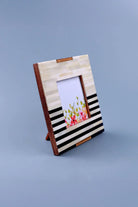 Blackline Edit Bone and Brass Photo Frame in Monochrome Stripe — close-up view, G Decor