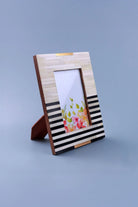 Blackline Edit Bone and Brass Photo Frame in Monochrome Stripe — alternate view, G Decor