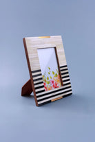 The Blackline Edit Handcrafted Horn Bone & Brass Photo Frame Monochrome Stripe Picture Display - G Decor