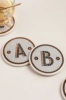 British pub tile monogram coasters in black and gold — personalised alphabet ceramic set, G Decor