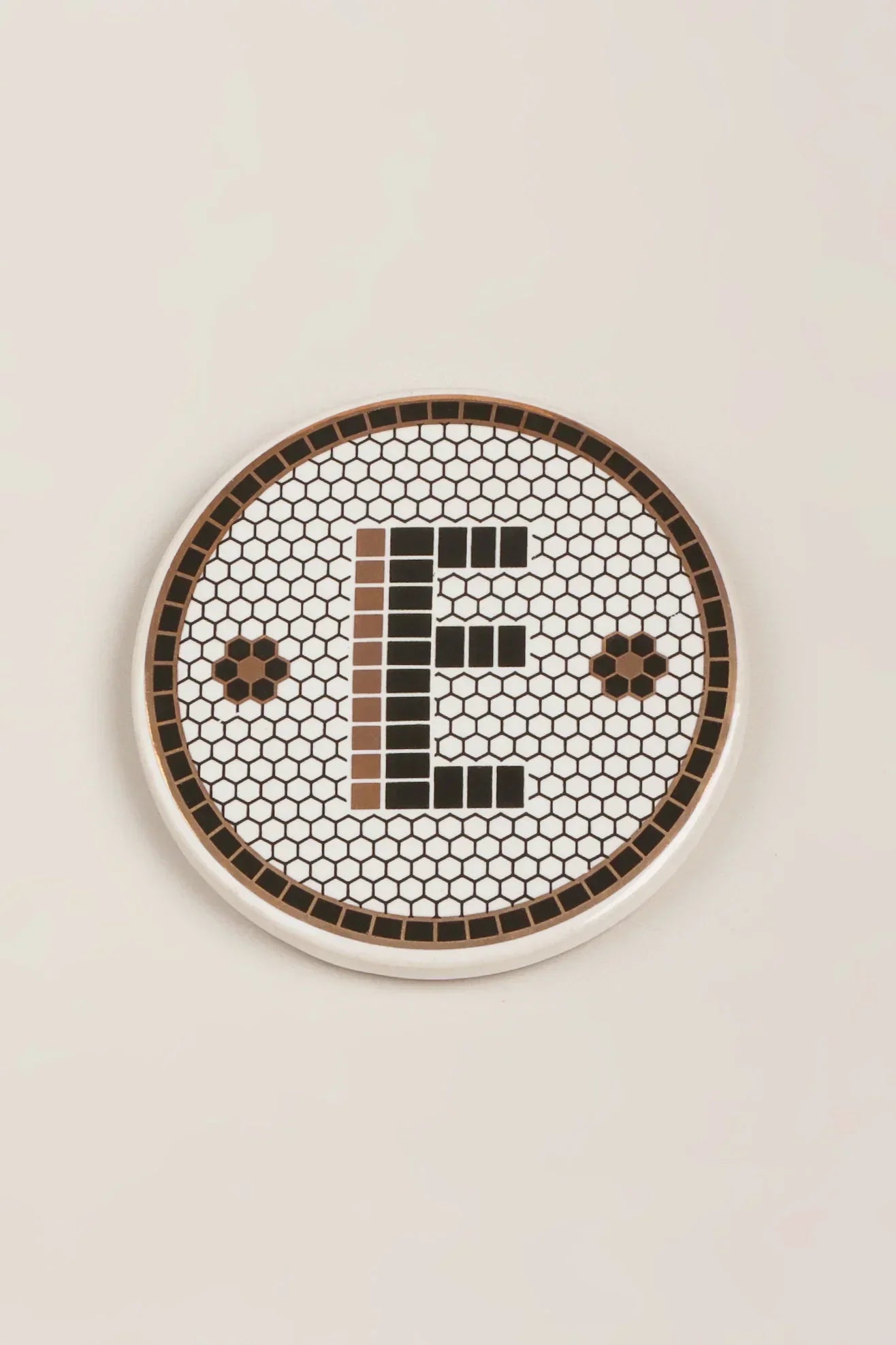 British Pub Tile Monogram Coasters in Black and Gold — view 7, G Decor
