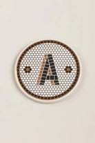 British Pub Tile Black and Gold Personalised Monogram Coasters — close-up view, G Decor