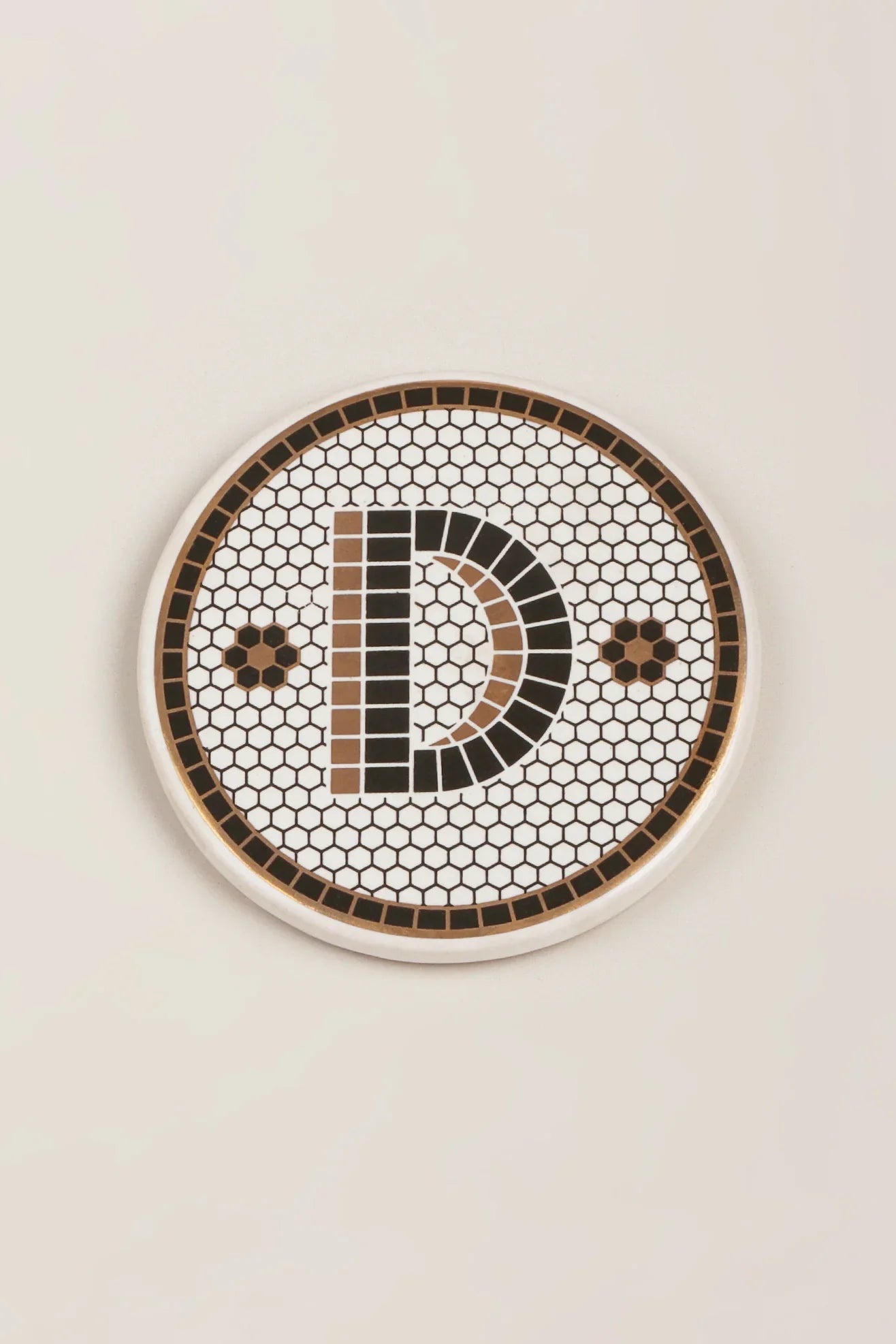 Traditional British Pub Black &amp; Gold Tile Monogram Coasters Alphabet Initial Edition - G Decor