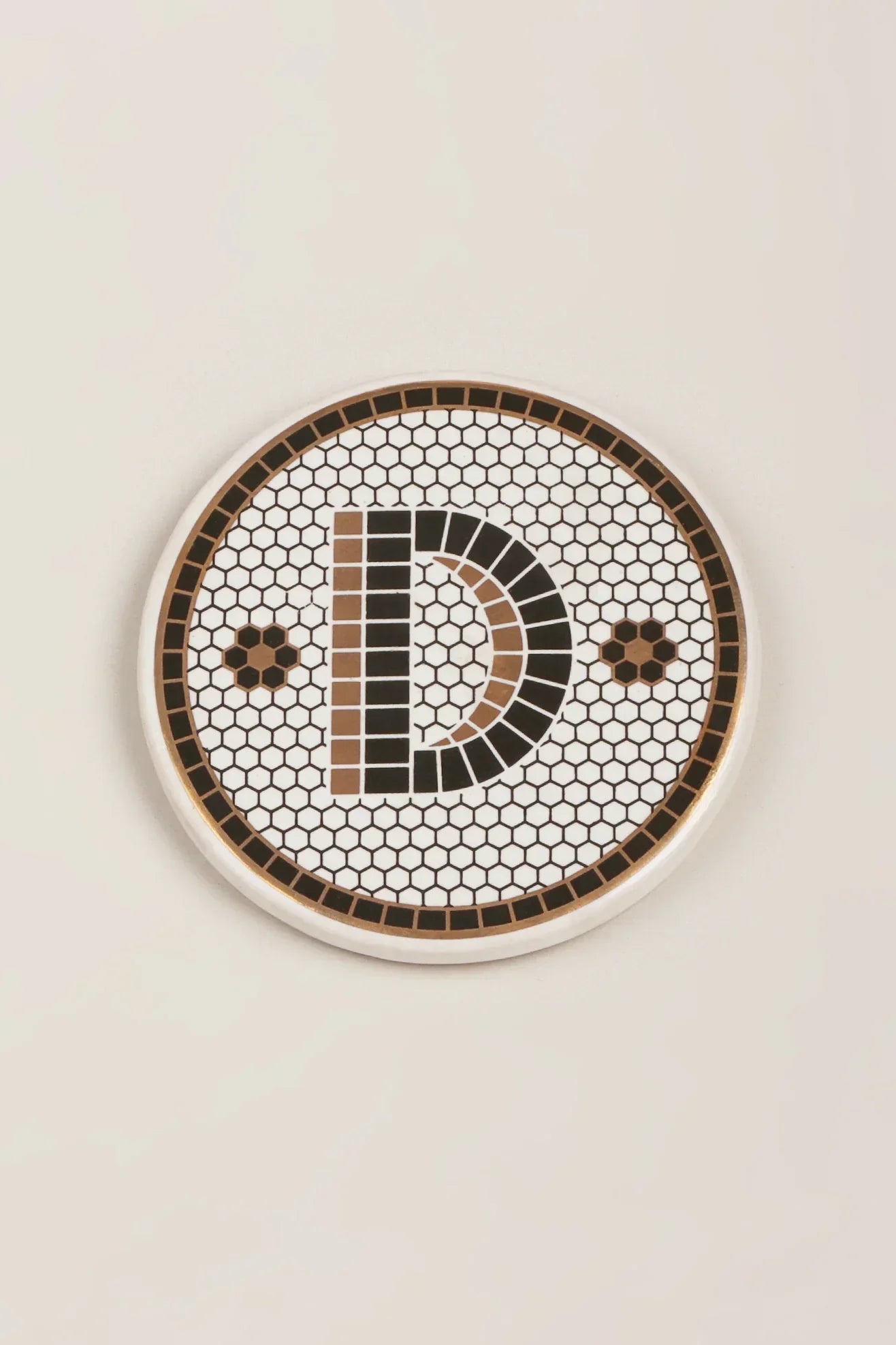 British Pub Tile Monogram Coasters in Black and Gold — view 8, G Decor