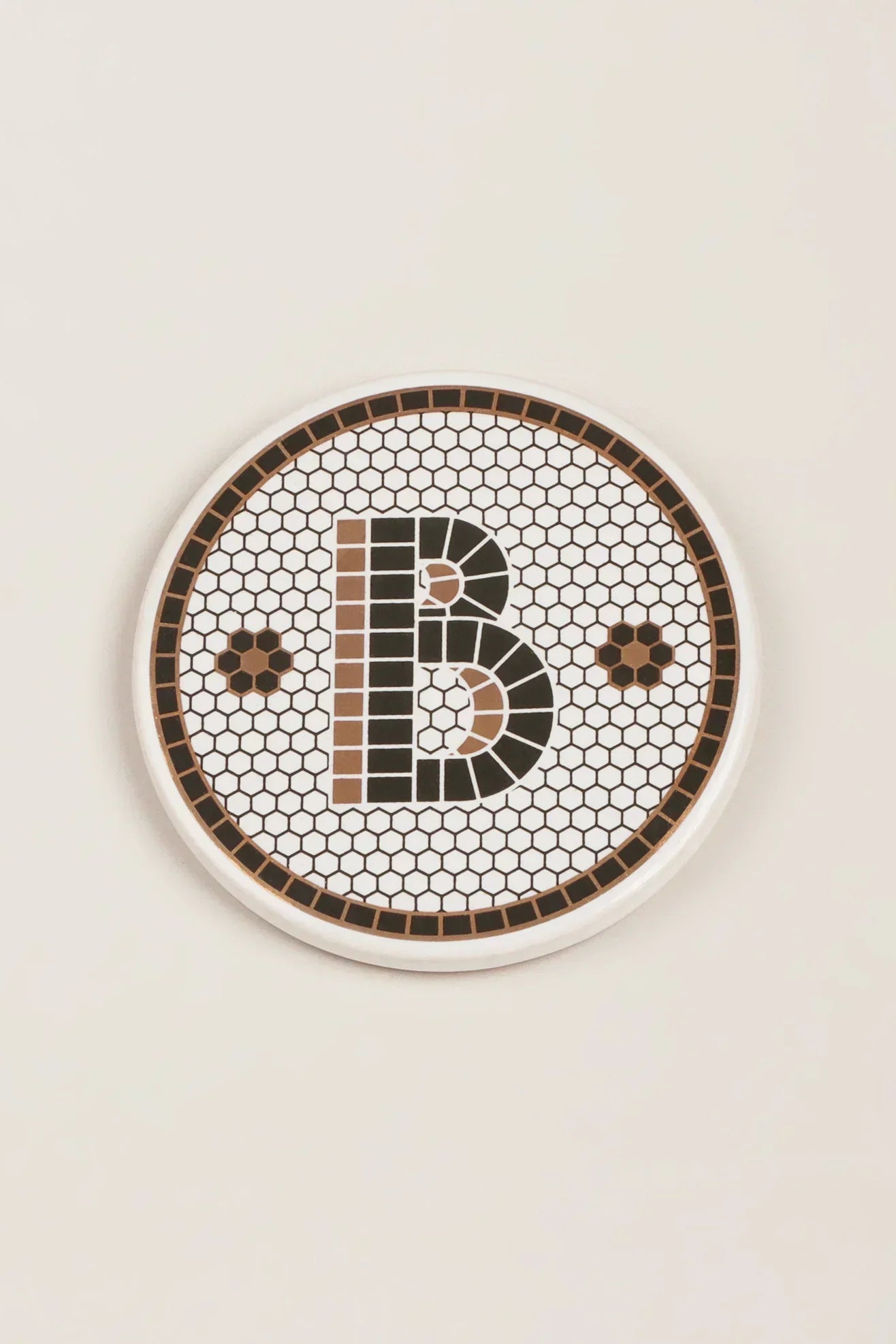 British Pub Tile Monogram Coasters in Black and Gold — view 4, G Decor