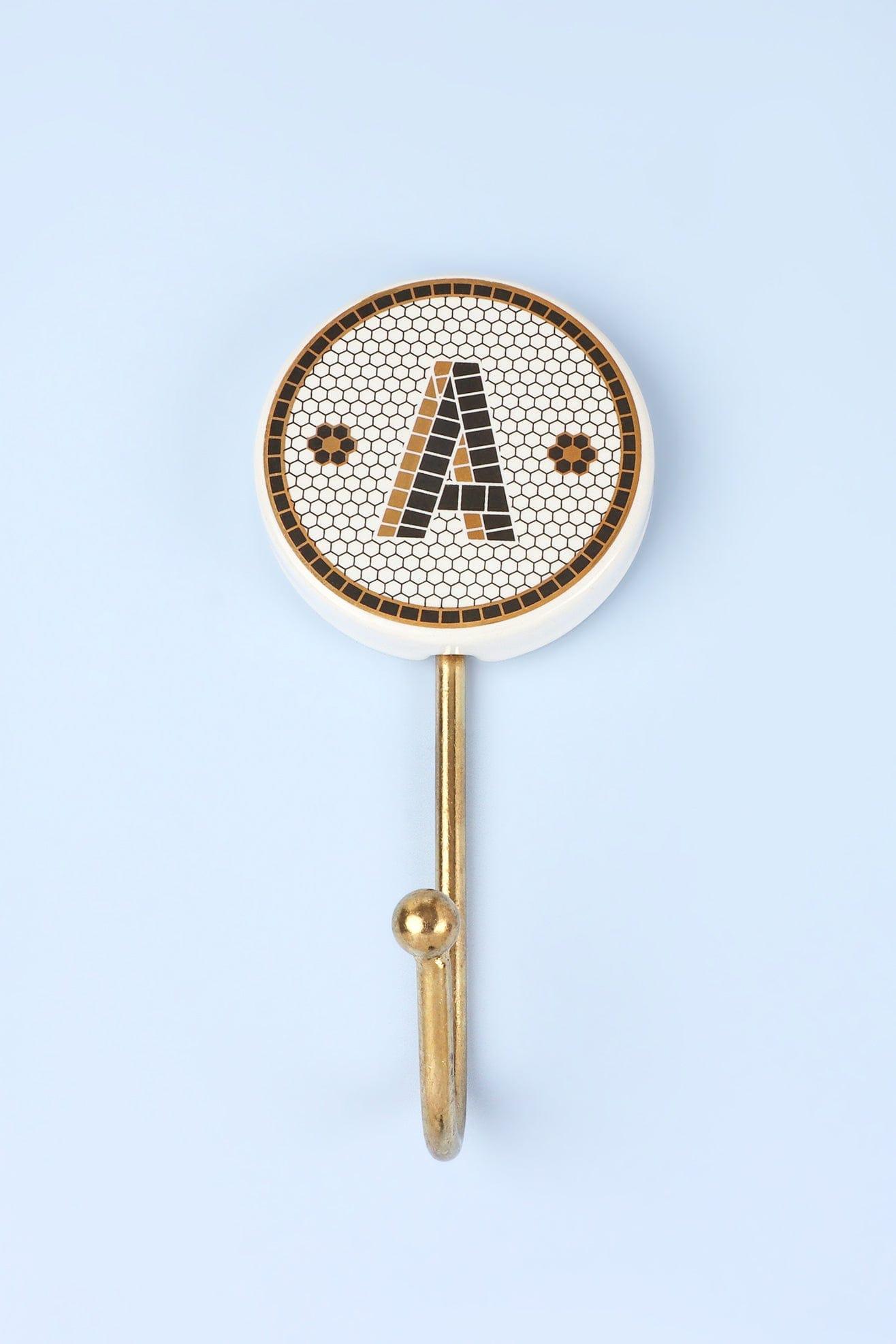 Traditional British Pub Tile Monogram Wall Hook Black & Gold Alphabet Initial Hook - G Decor