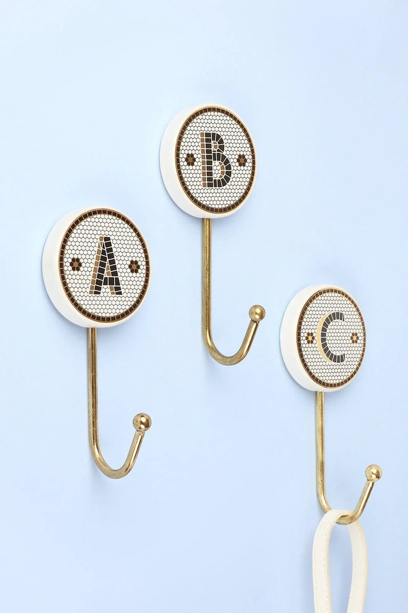 British Pub Tile Black and Gold Monogram Personalised Coat Hook