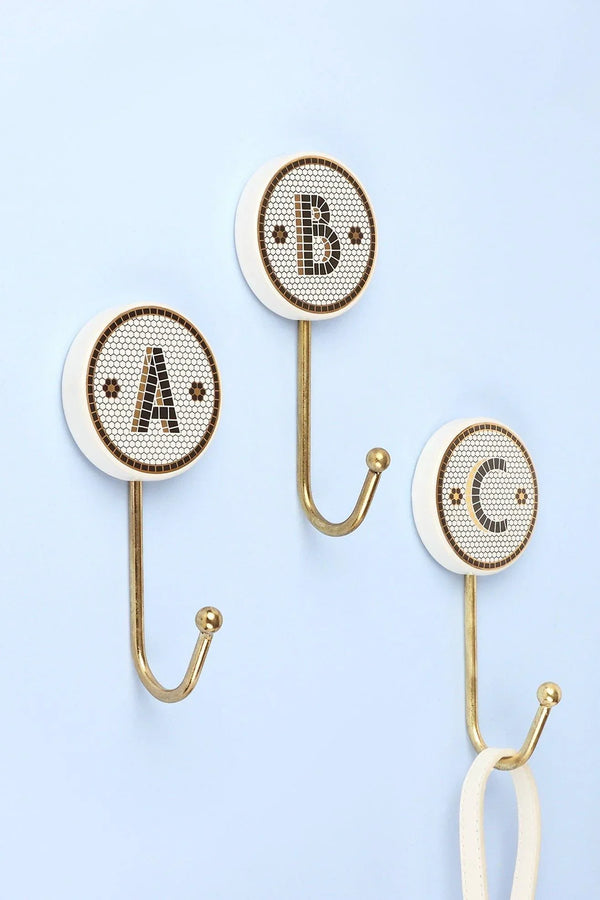 British Pub Tile Black and Gold Monogram Personalised Coat Hook