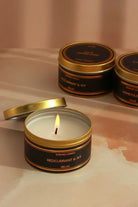 Tranquessence Scented Tin Candle in Black and Gold — alternate view, G Decor