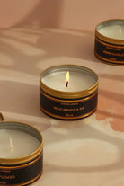 Tranquessence Scented Tin Candle in Black and Gold — close-up view, G Decor