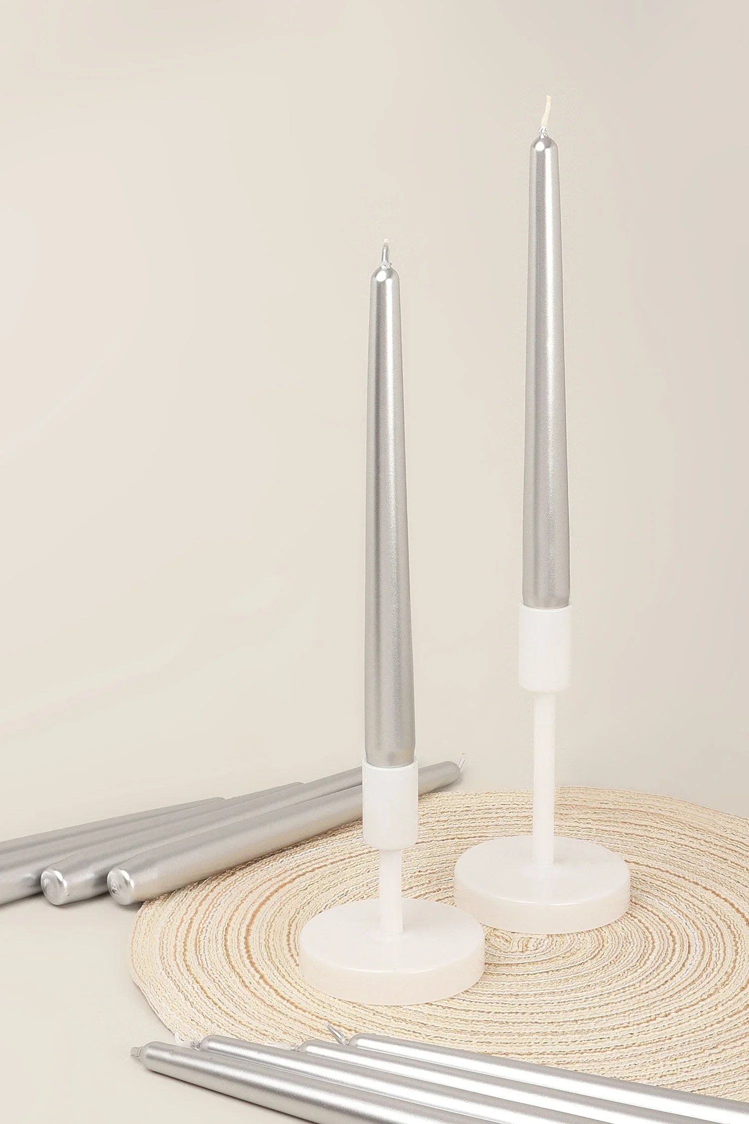 Velaré Silver Glow Set of 2, 10 or 20 Tall Hand-Finished Opaline Dinner Candles & Taper Candles - G Decor