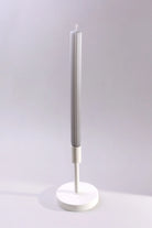 Velluto Cenere Set of 2 Extra Tall Dinner & Taper Candles with Ribbed Velvet Matte Finish in Ash Grey - G Decor