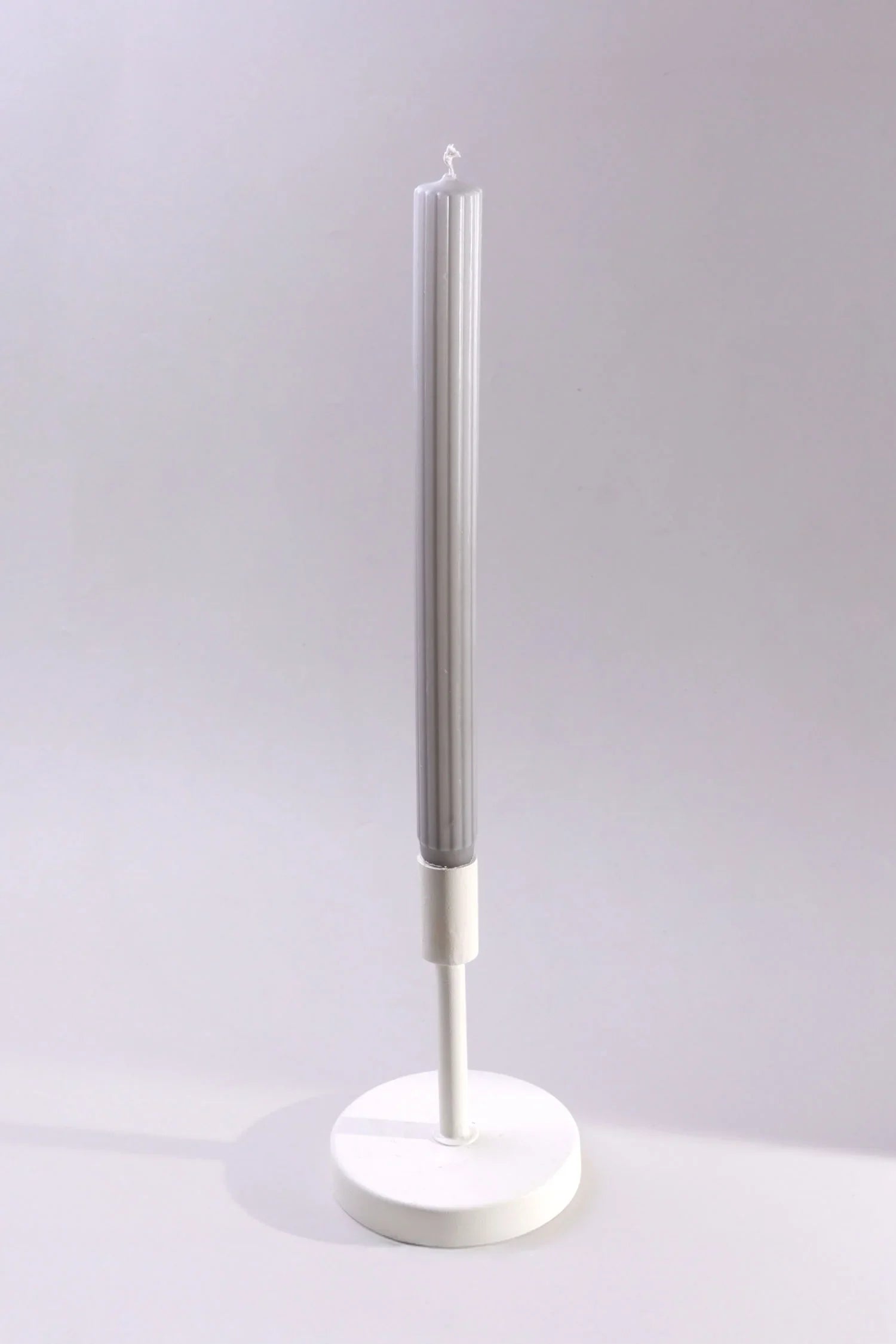 Velluto Cenere Set of 2 Extra Tall Dinner & Taper Candles with Ribbed Velvet Matte Finish in Ash Grey - G Decor