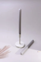 Velluto Cenere Set of 2 Extra Tall Dinner & Taper Candles with Ribbed Velvet Matte Finish in Ash Grey - G Decor