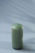 Velluto Oliva Ribbed Velvet Pillar Candle in Olive Green — alternate view, G Decor