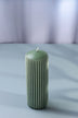 Velluto Oliva Ribbed Velvet Pillar Candle in Olive Green — close-up view, G Decor