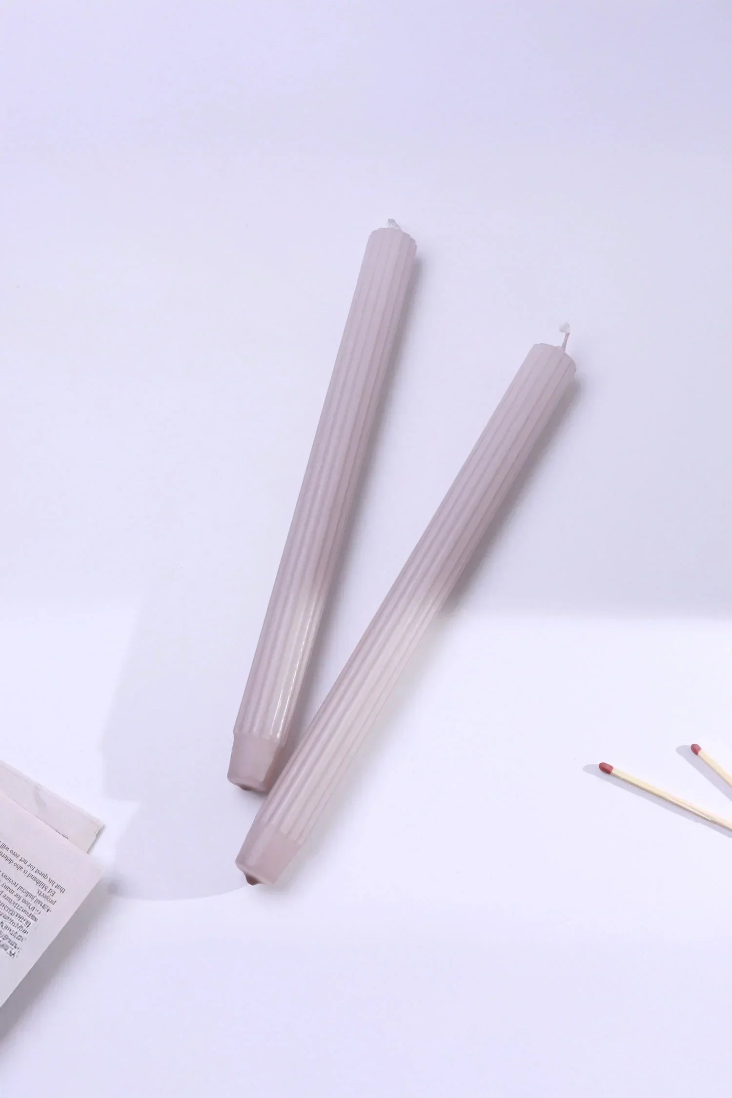 Velluto Rosato Pair of Pink Ribbed Velvet Taper Candles — close-up view, G Decor
