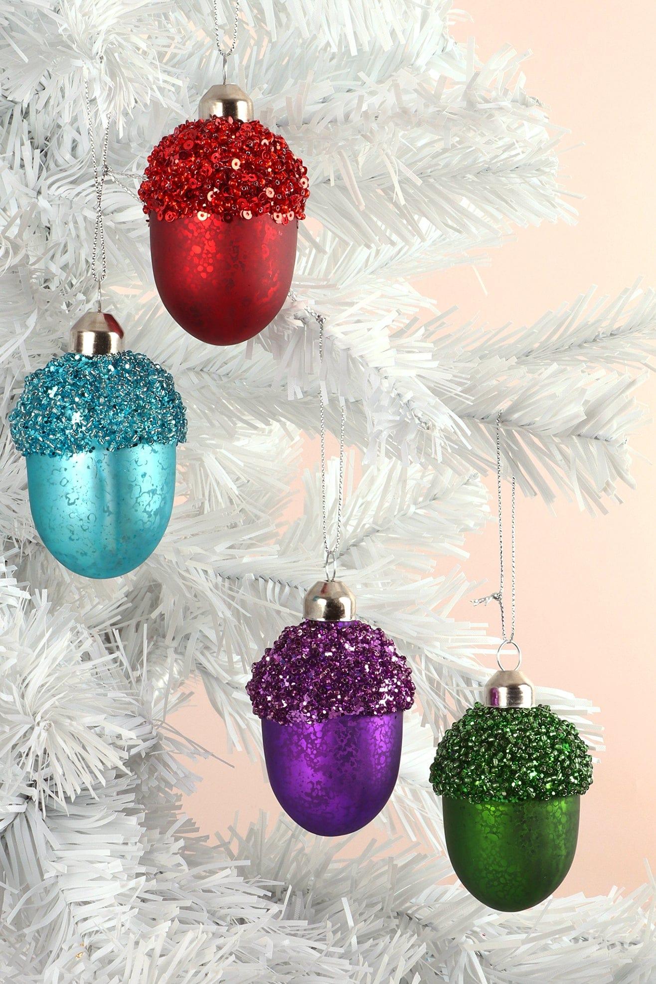 G Decor Christmas Decorations Vibrant Glittery Glass Acorn Christmas Tree Ornaments