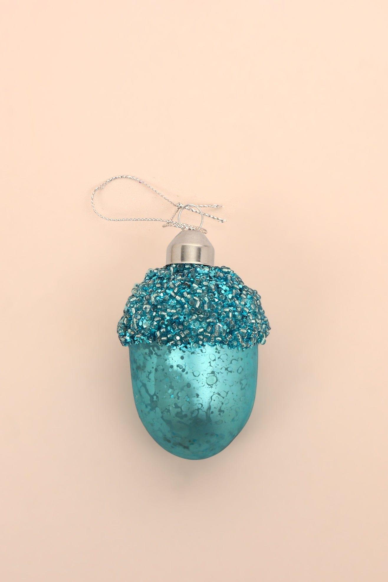 G Decor Christmas Decorations Blue Vibrant Glittery Glass Acorn Christmas Tree Ornaments