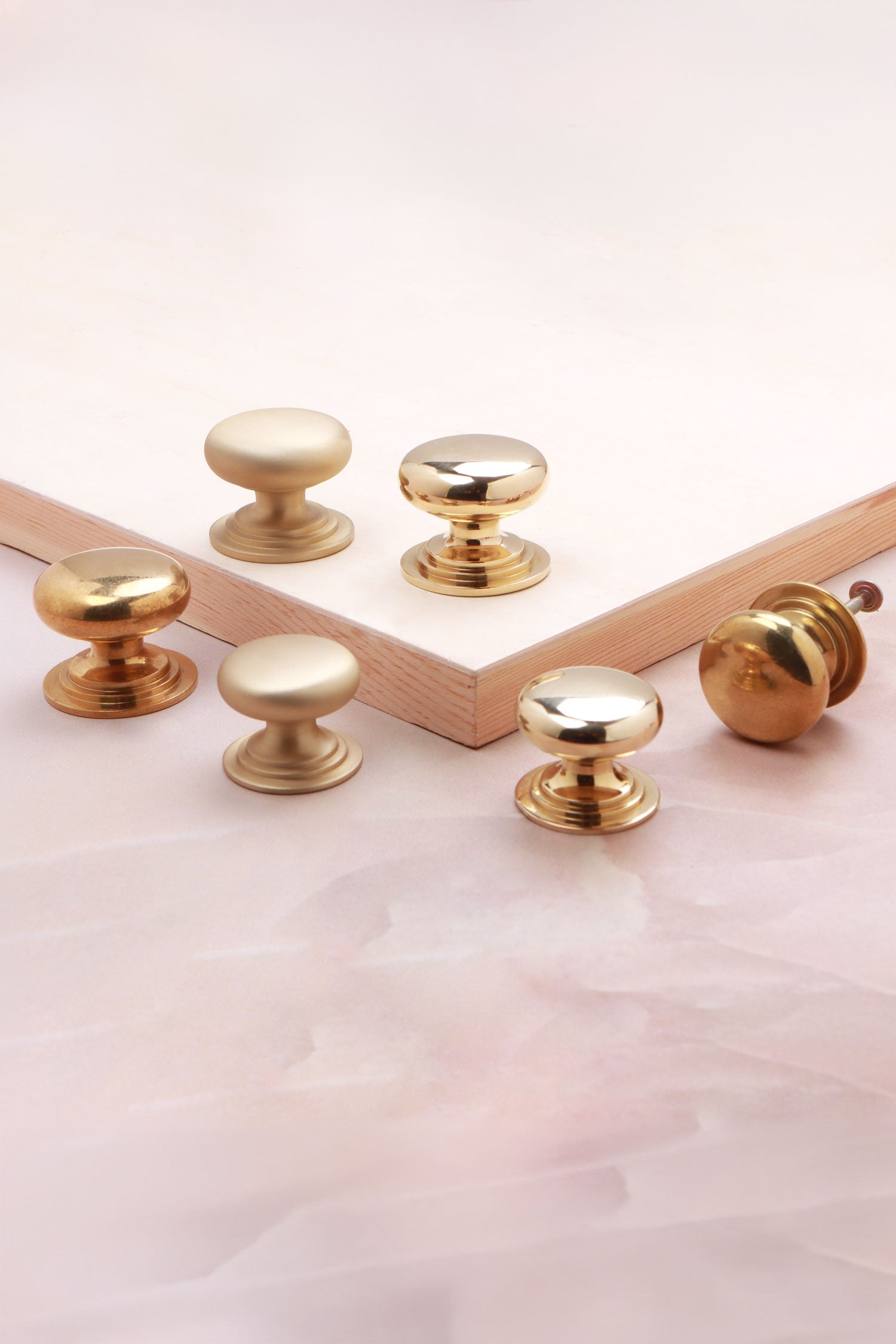 Victorian cabinet knobs in polished, aged and satin brass, 32mm and 38mm