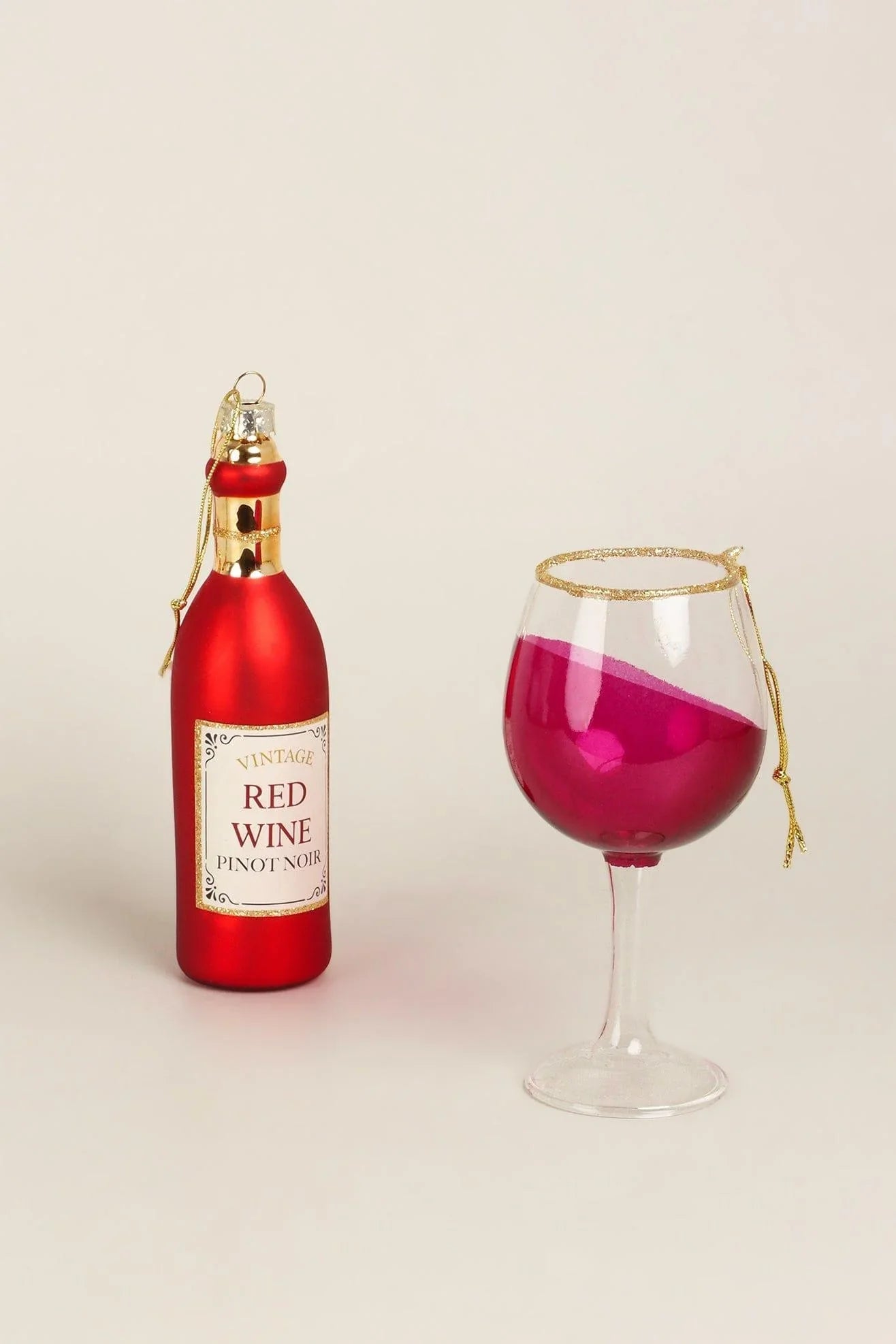 Vino Celebration Red Wine Bottle and Glass Christmas Tree Baubles — alternate view, G Decor