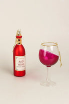 Vino Celebration Red Wine Bottle and Glass Christmas Tree Baubles — alternate view, G Decor