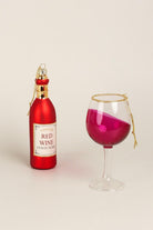 Vino Celebration Set of Red Wine Bottle & Glass Christmas Tree Decorations Festive Hanging Ornaments - G Decor