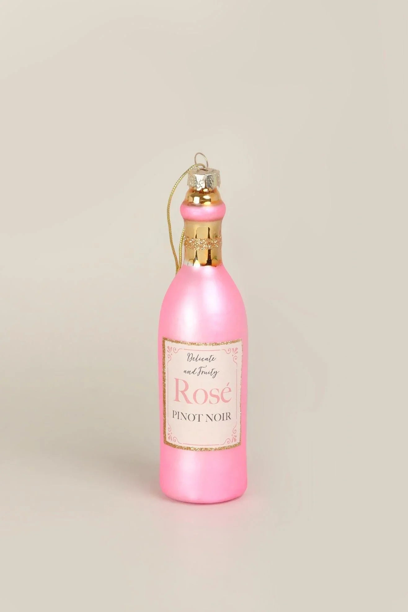 Vino Celebration Rosé Wine Bottle and Glass Christmas Tree Baubles — lifestyle view, G Decor