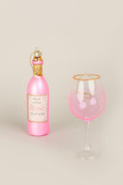Vino Celebration Set of Rosé Wine Bottle & Glass Hand-Finished Christmas Tree Decorations Festive Hanging Ornaments - G Decor