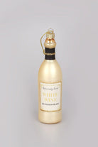 Vino Celebration White Wine Bottle and Glass Christmas Tree Baubles — close-up view, G Decor