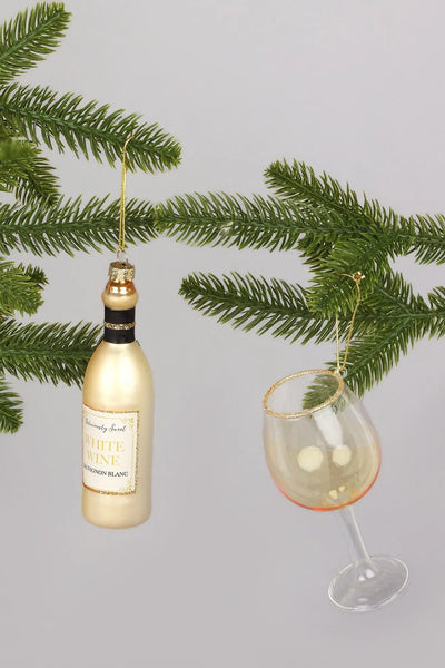 Vino Celebration White Wine Bottle and Glass Christmas Tree Baubles