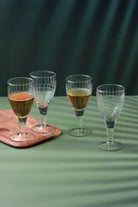 Virelle Set of 4 Handmade Wine Glasses Clear Stemmed Goblets with Hand-Etched Linear Design - G Decor