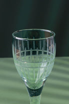 Virelle Set of 4 Handmade Wine Glasses Clear Stemmed Goblets with Hand-Etched Linear Design - G Decor