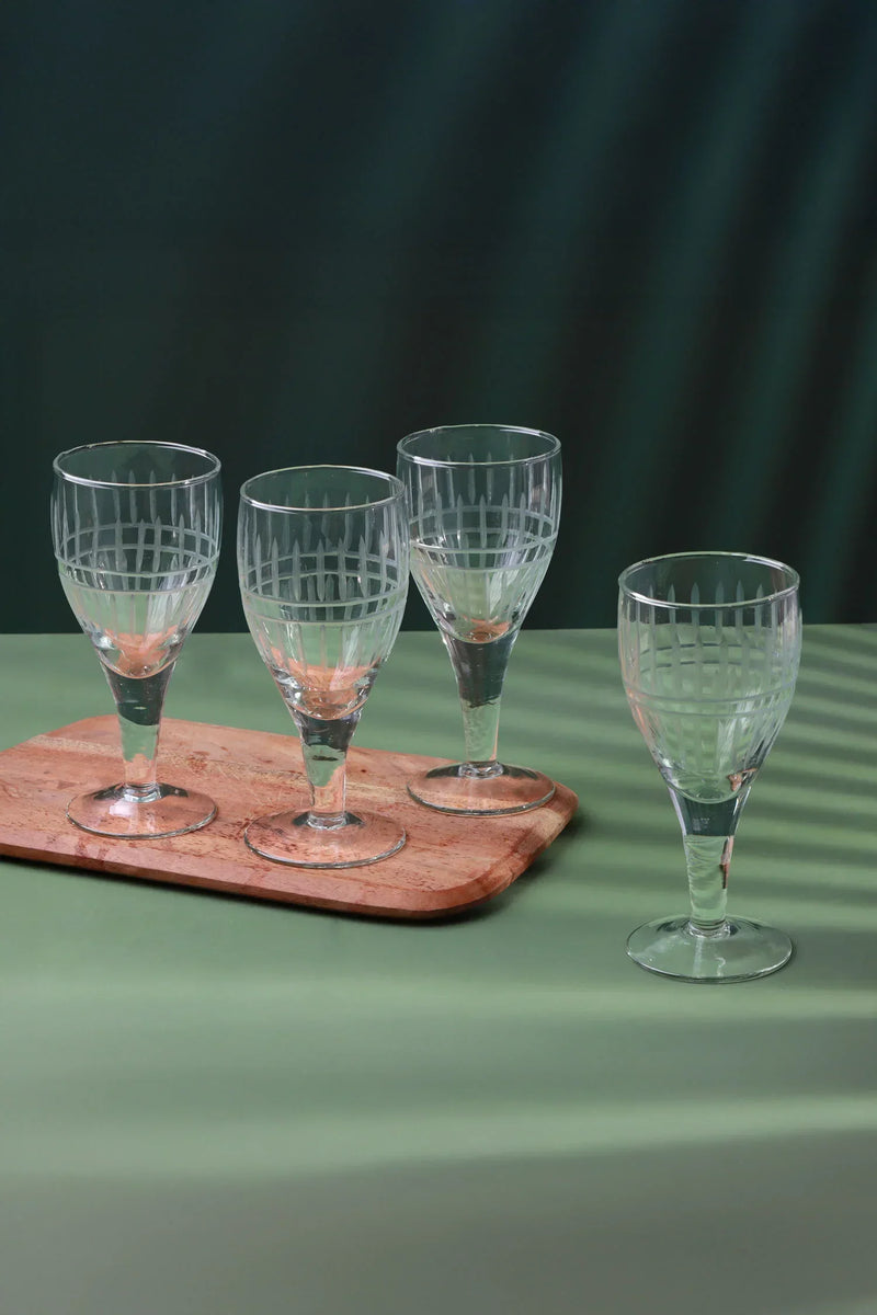 Virelle Hand-Etched Linear Stemmed Wine Goblets Set of 4